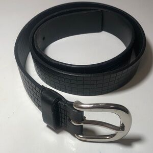 Men's Black Textured Leather Belt with Polished Chrome Buckle